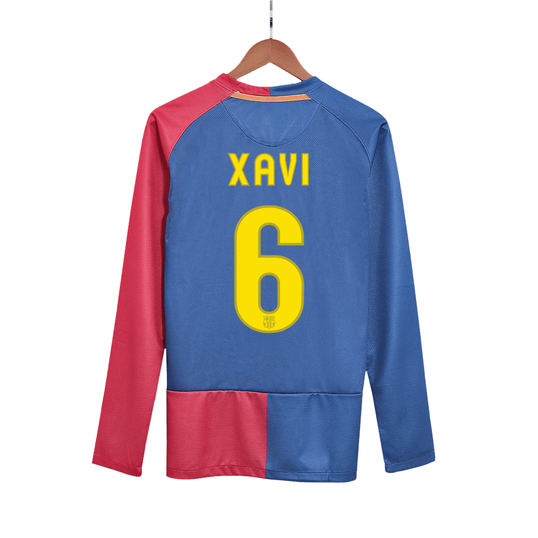 Retro Barcelona Hemma Fotbollströja XAVI #6 2008/09 långärmad - UCL Final