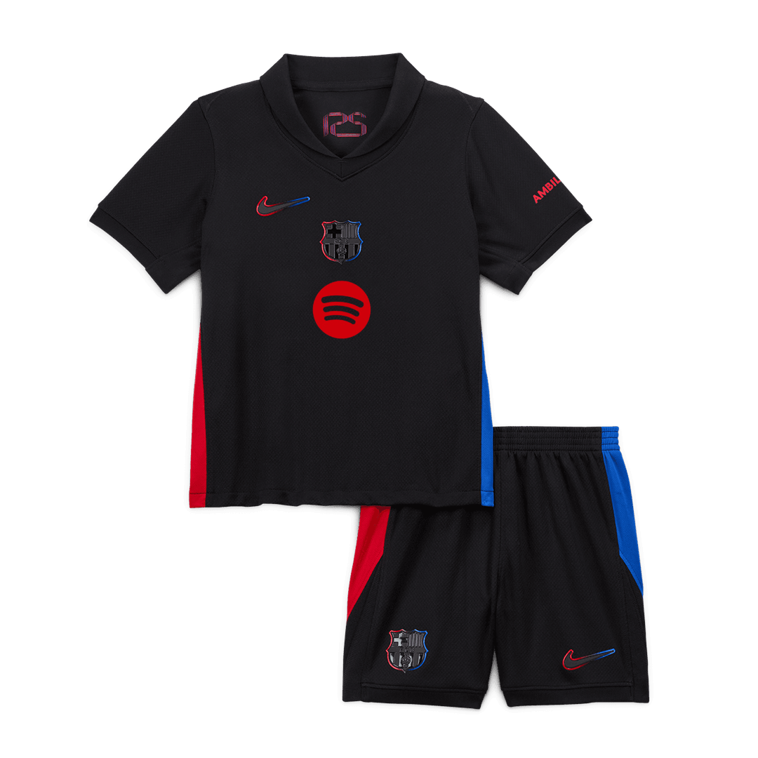 Barcelona Borta Fotbollströja 2024/25 Fotbollssats Barn - Spotify-logotyp utan text