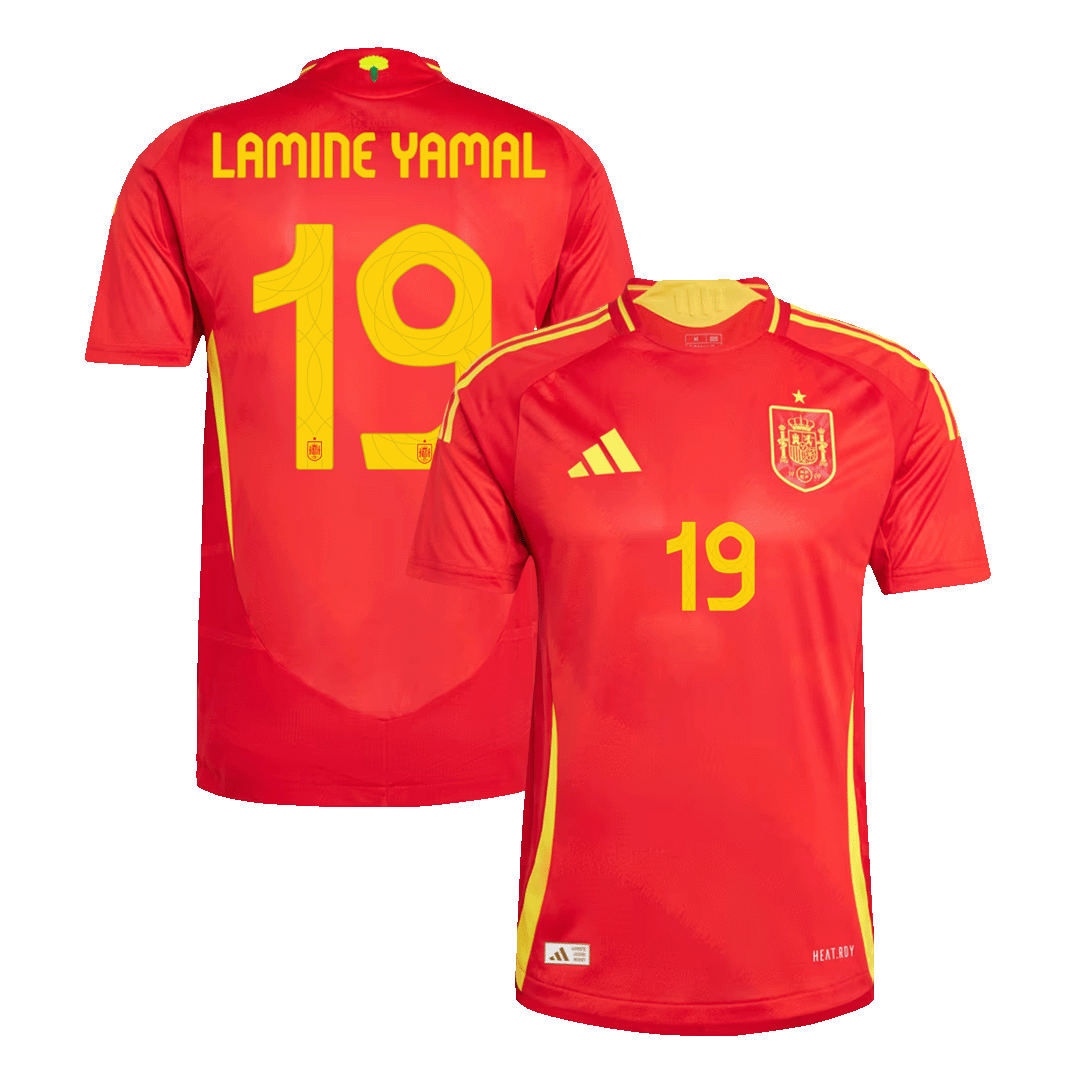 LAMINE YAMAL #19 Spanien Hemma Fotbollströjor Euro 2024 Autentisk