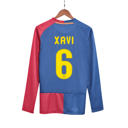 Retro Barcelona Hemma Fotbollströja XAVI #6 2008/09 långärmad - UCL Final