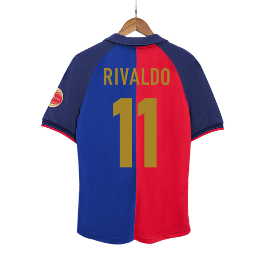 Retro Barcelona Hemma Fotbollströja RIVALDO #11 1999/00 - 100-årsjubileum