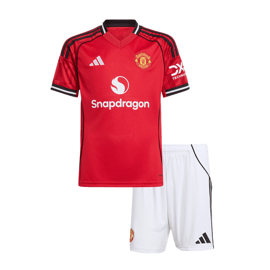 Manchester United Tröja 2025/26 Hemma 
Fotbollssats Barn stora storlekar
