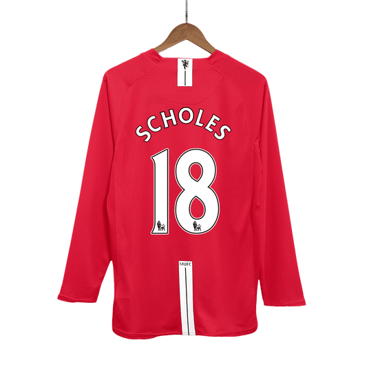 Retro Manchester United Hemma Fotbollströja SCHOLES #18 2007/08 långärmad