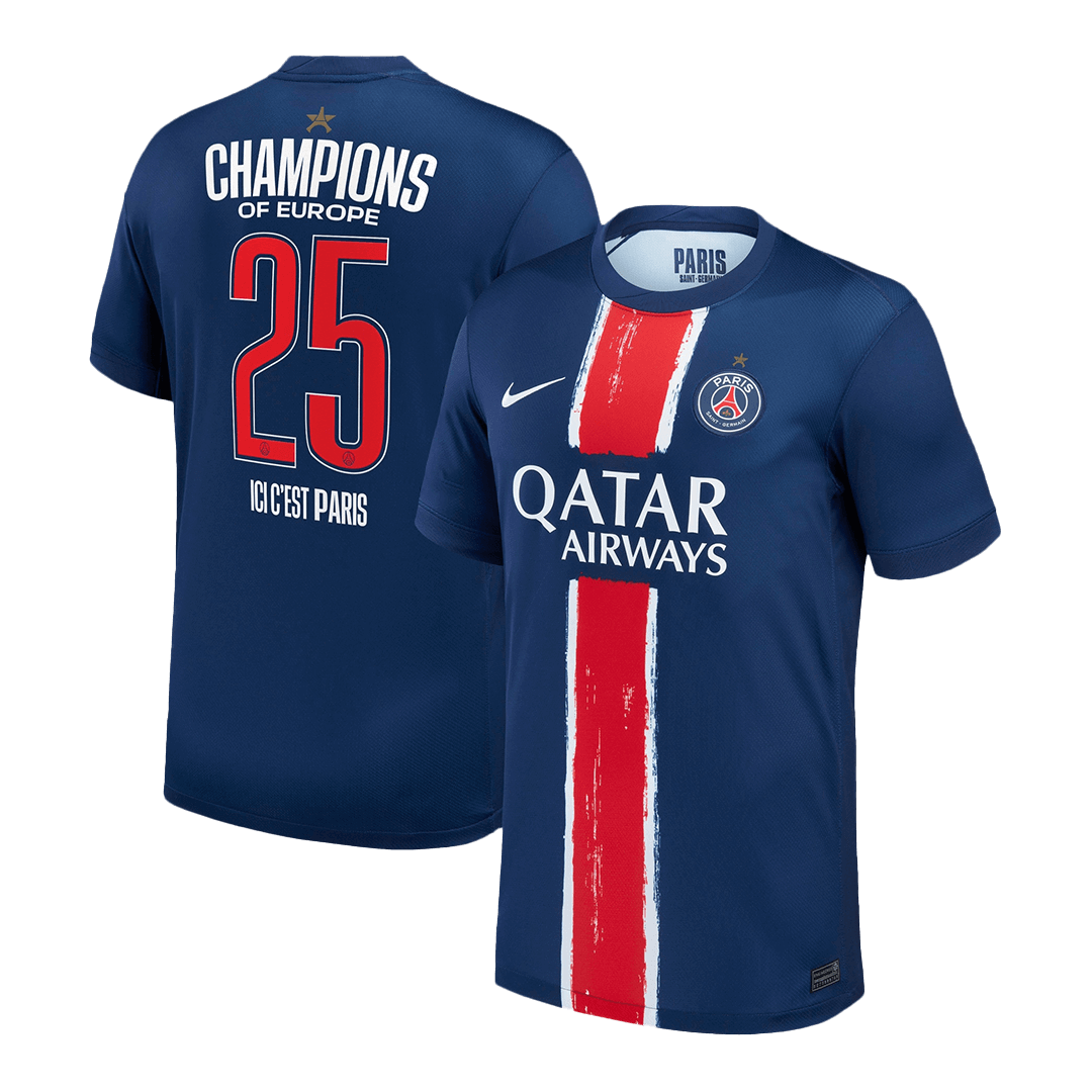 CHAMPIONS #25 PSG Hemma Fotbollströjor 2024/25 Marinblå - CHAMPIONS OF EUROPE