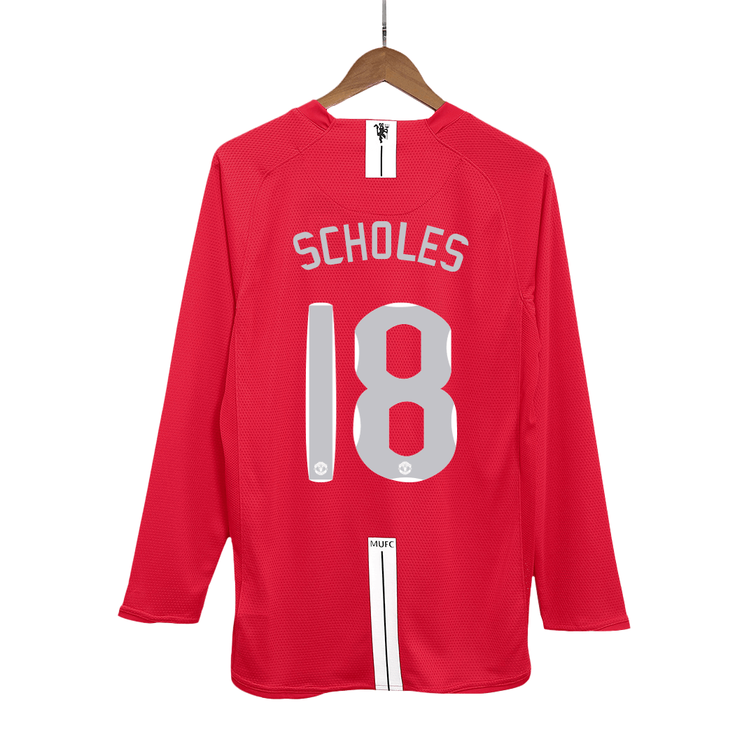 Retro Manchester United Hemma Fotbollströja SCHOLES #18 2007/08 långärmad - UCL Final