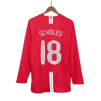 Retro Manchester United Hemma Fotbollströja SCHOLES #18 2007/08 långärmad - UCL Final
