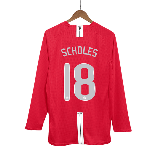 Retro Manchester United Hemma Fotbollströja SCHOLES #18 2007/08 långärmad - UCL Final