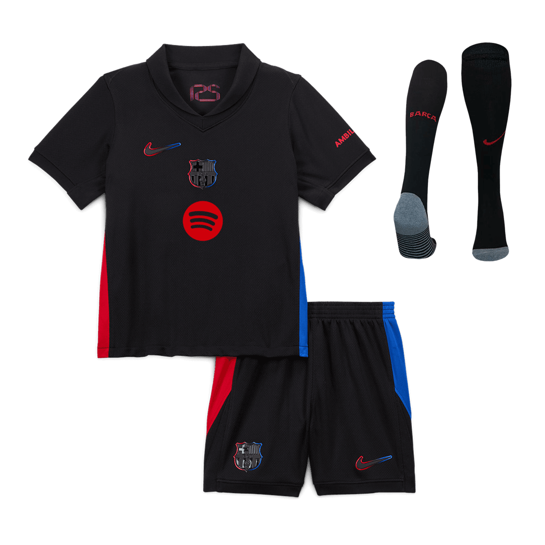 Barcelona Borta Fotbollströja 2024/25 Fotbollssats Barn - Spotify-logotyp utan text