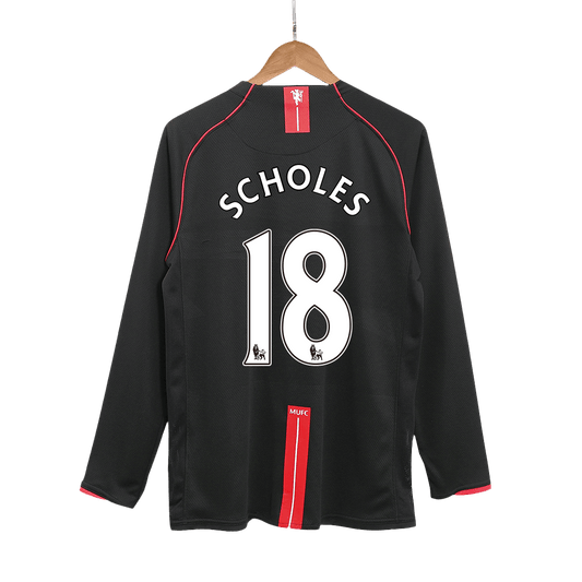Retro Manchester United Borta Fotbollströja SCHOLES #18 2007/08 långärmad