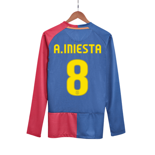 Retro Barcelona Hemma Fotbollströja A.INIESTA #8 2008/09 långärmad - UCL Final
