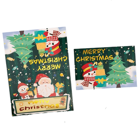 Personligt Julkort – Snögubbe med Gåvor – Eget Meddelande