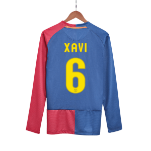 Retro Barcelona Hemma Fotbollströja XAVI #6 2008/09 långärmad - UCL Final