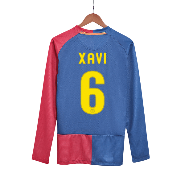 Retro Barcelona Hemma Fotbollströja XAVI #6 2008/09 långärmad - UCL Final