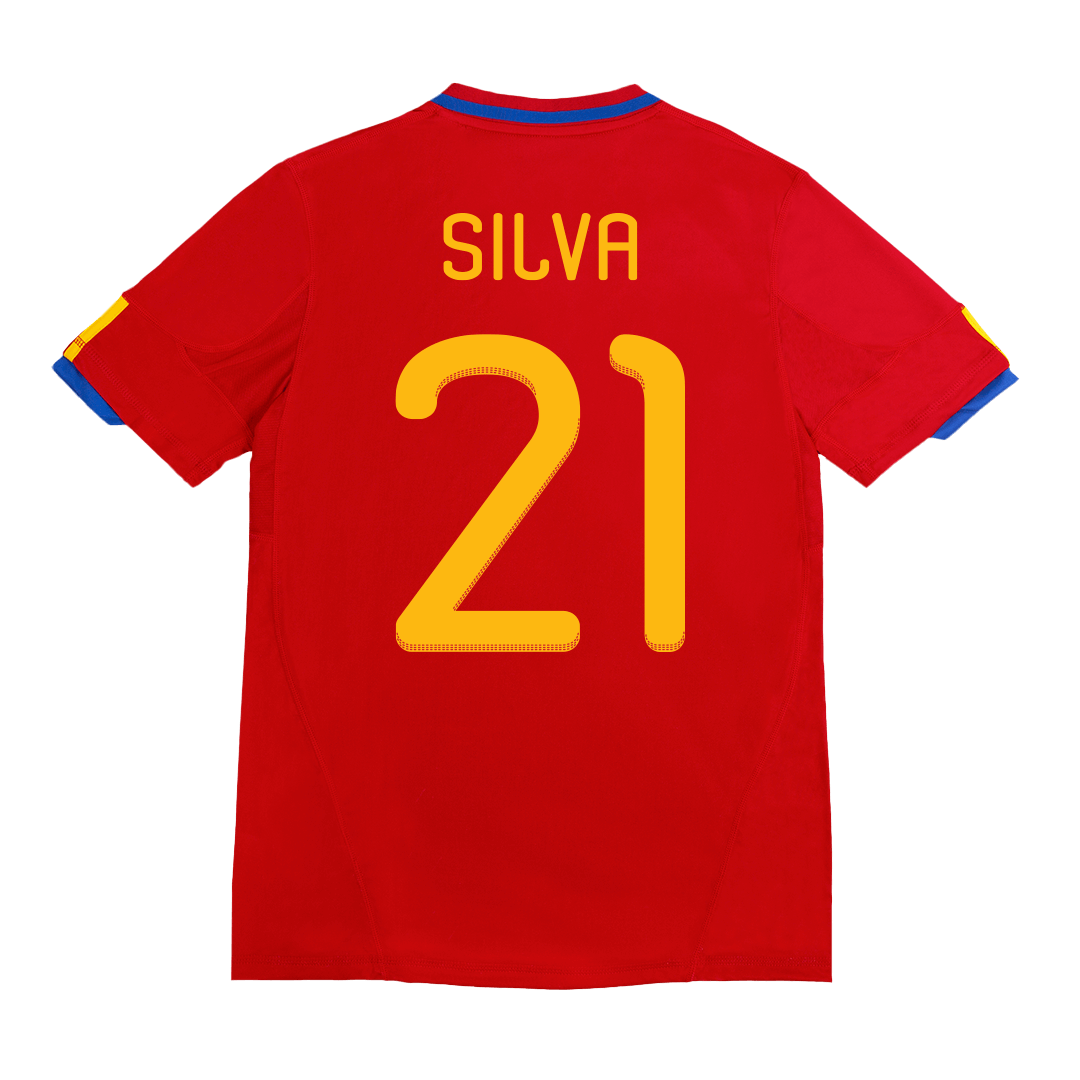 SILVA #21 Spanien Hemma Fotbollströjor 2010 Retro
