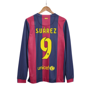 Retro Barcelona Hemma Fotbollströja SUÁREZ #9 2014/15 långärmad