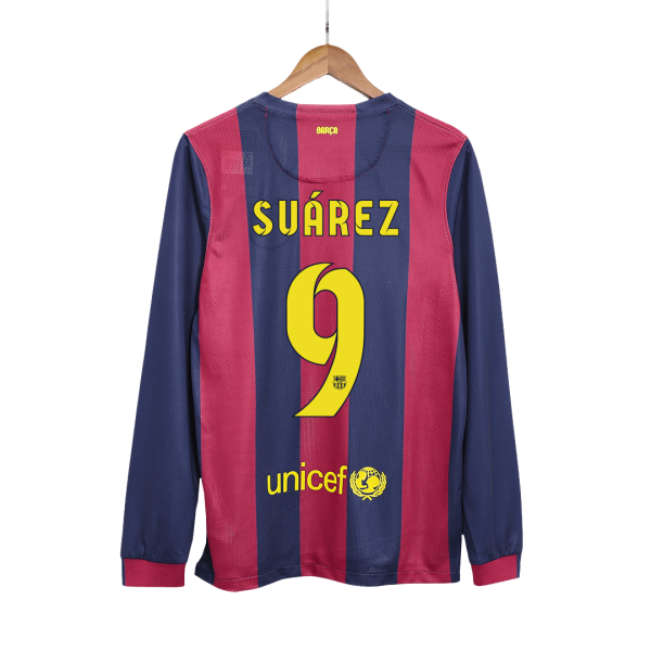 Retro Barcelona Hemma Fotbollströja SUÁREZ #9 2014/15 långärmad