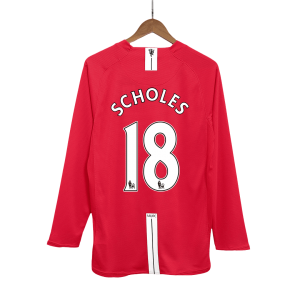 Retro Manchester United Hemma Fotbollströja SCHOLES #18 2007/08 långärmad