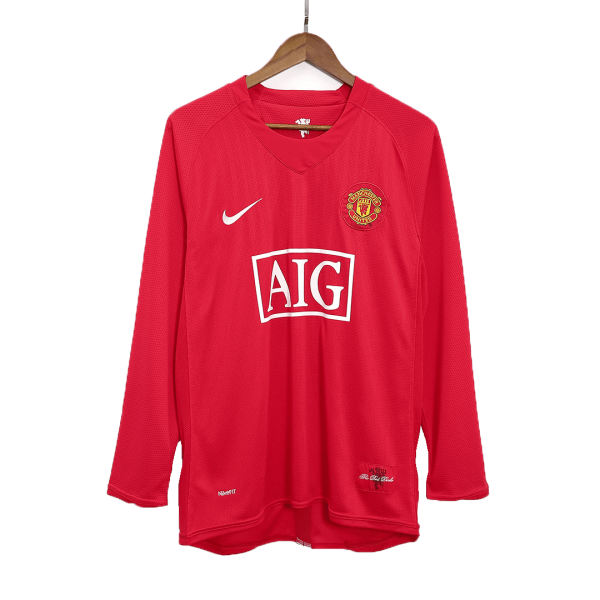 Retro Manchester United Hemma Fotbollströja 2007/08 långärmad