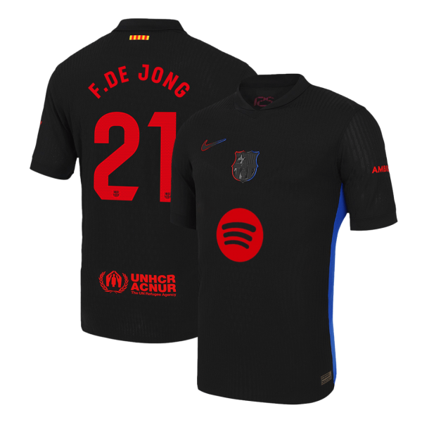 Barcelona Borta Fotbollströja F.DE JONG #21  Autentisk - Spotify-logotyp utan text