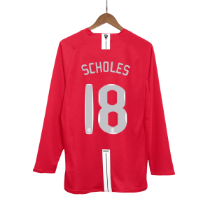 Retro Manchester United Hemma Fotbollströja SCHOLES #18 2007/08 långärmad - UCL Final