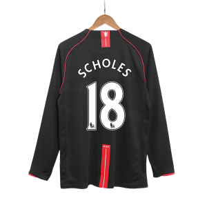 Retro Manchester United Borta Fotbollströja SCHOLES #18 2007/08 långärmad