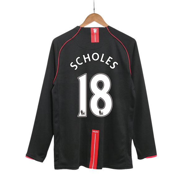 Retro Manchester United Borta Fotbollströja SCHOLES #18 2007/08 långärmad