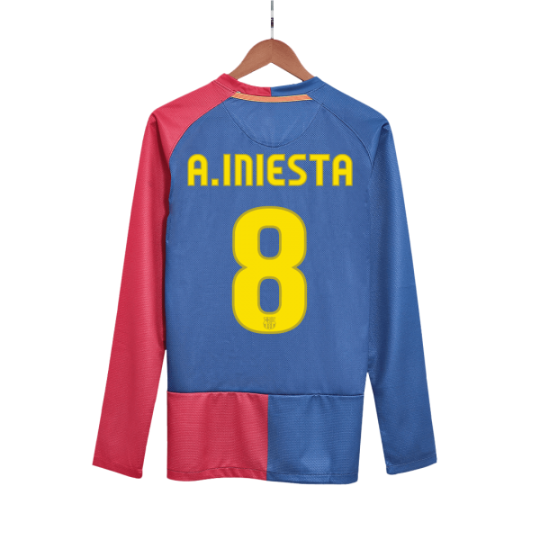 Retro Barcelona Hemma Fotbollströja A.INIESTA #8 2008/09 långärmad - UCL Final